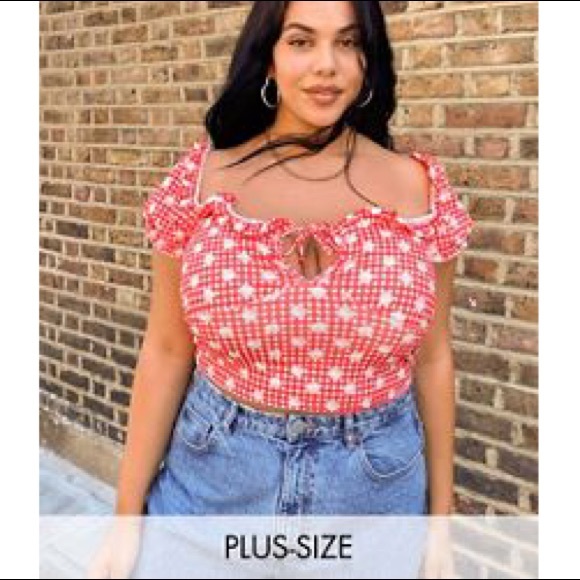 new girl order Tops - NGO new girl order hello kitty gingham milk maid top off shoulder cute 16 18 1X